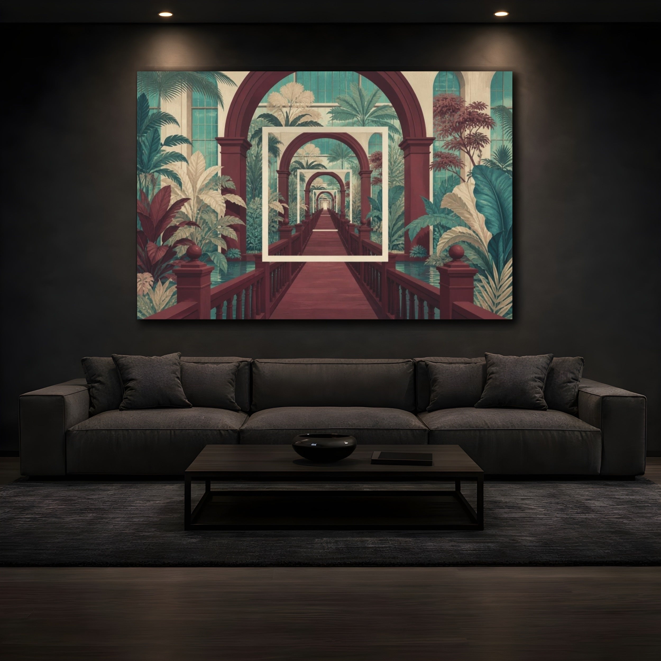 Mockup 3. Botanical Atrium Illusion shown as canvas print