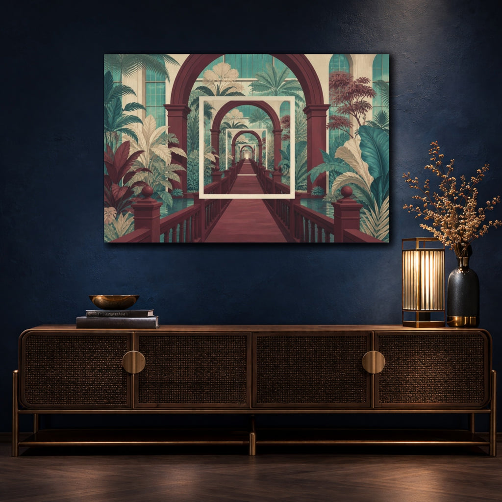 Mockup 4. Botanical Atrium Illusion shown as canvas print