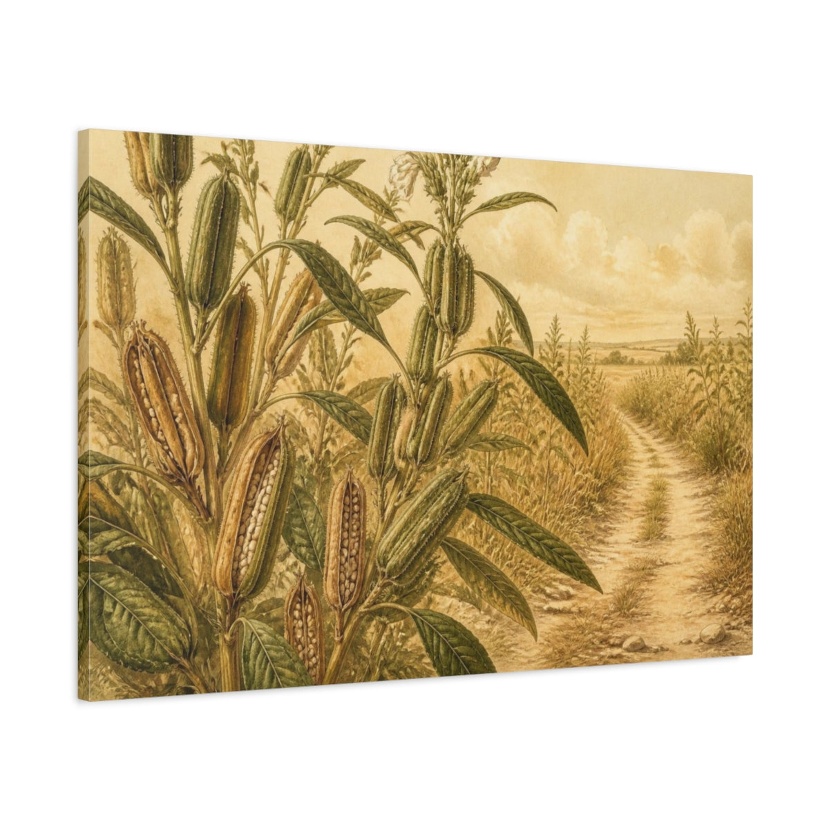 Main Mockup. Botanical Seed Pods shown as canvas print