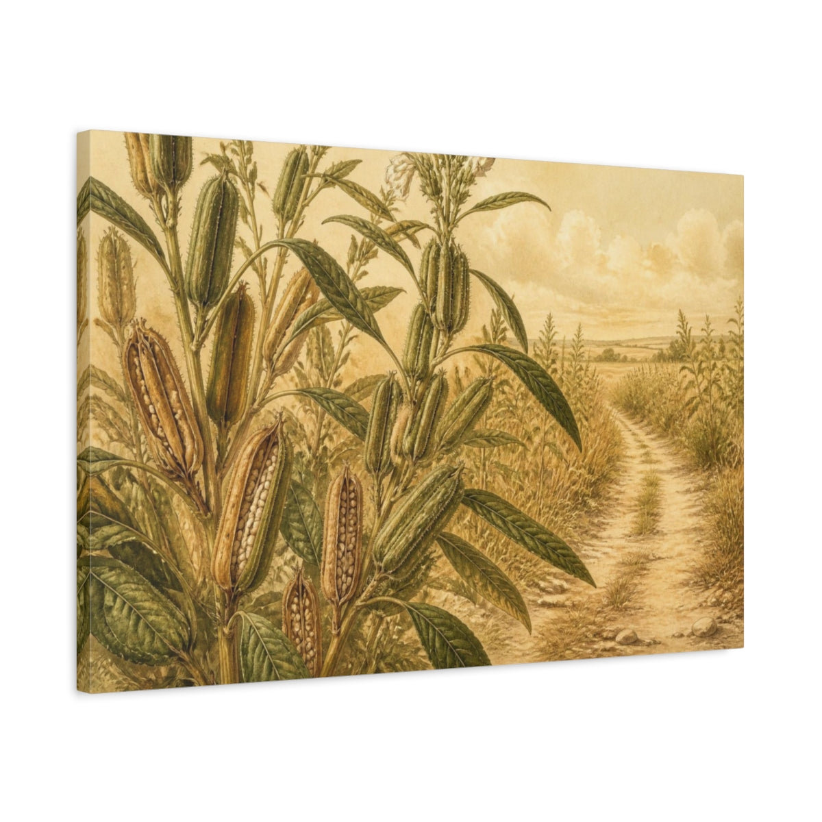 Side Mockup 2. Botanical Seed Pods shown as canvas print