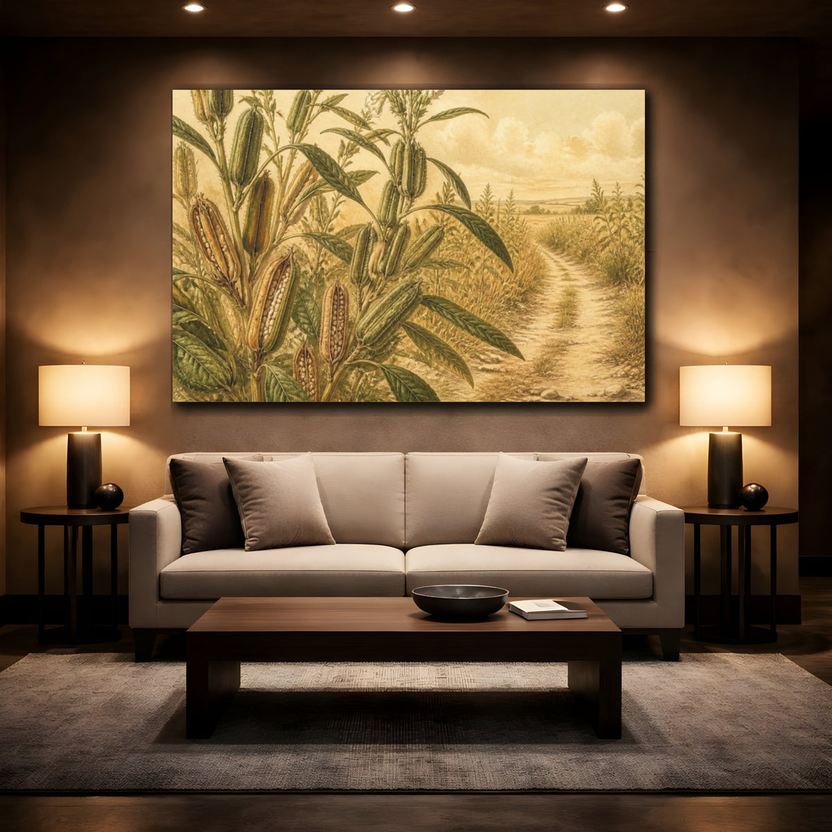 Mockup 2. Botanical Seed Pods shown as canvas print