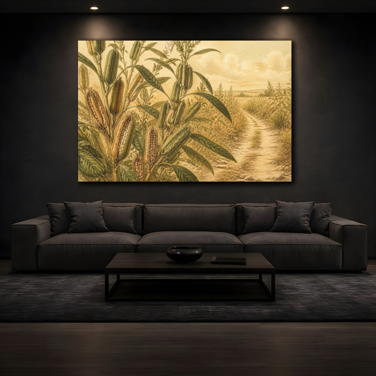 Mockup 3. Botanical Seed Pods shown as canvas print