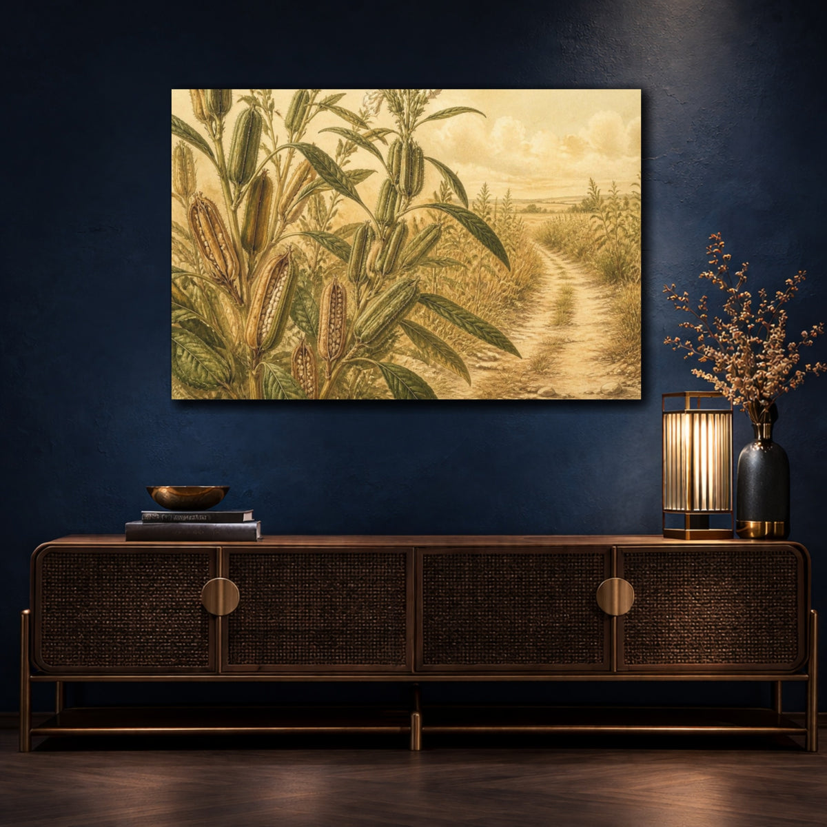 Mockup 4. Botanical Seed Pods shown as canvas print