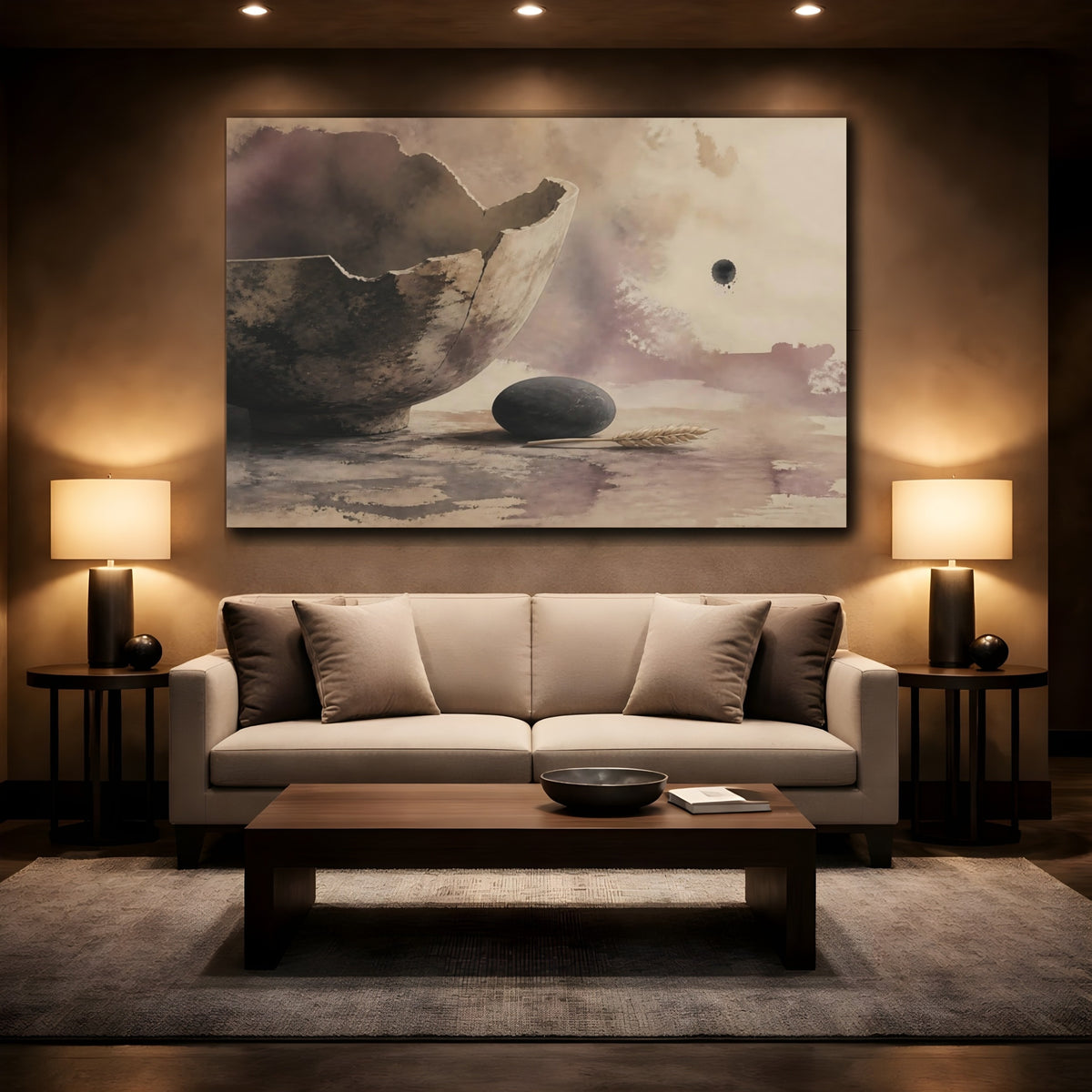 Mockup 2. Broken Bowl With Stone shown as canvas print