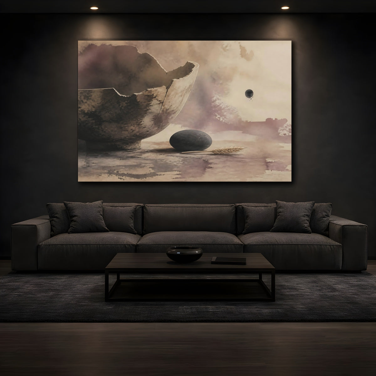 Mockup 3. Broken Bowl With Stone shown as canvas print