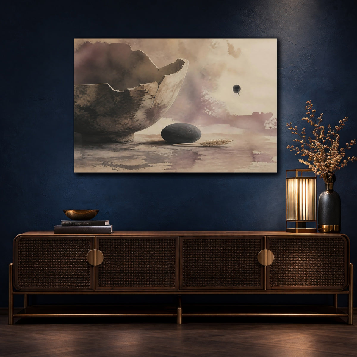 Mockup 4. Broken Bowl With Stone shown as canvas print