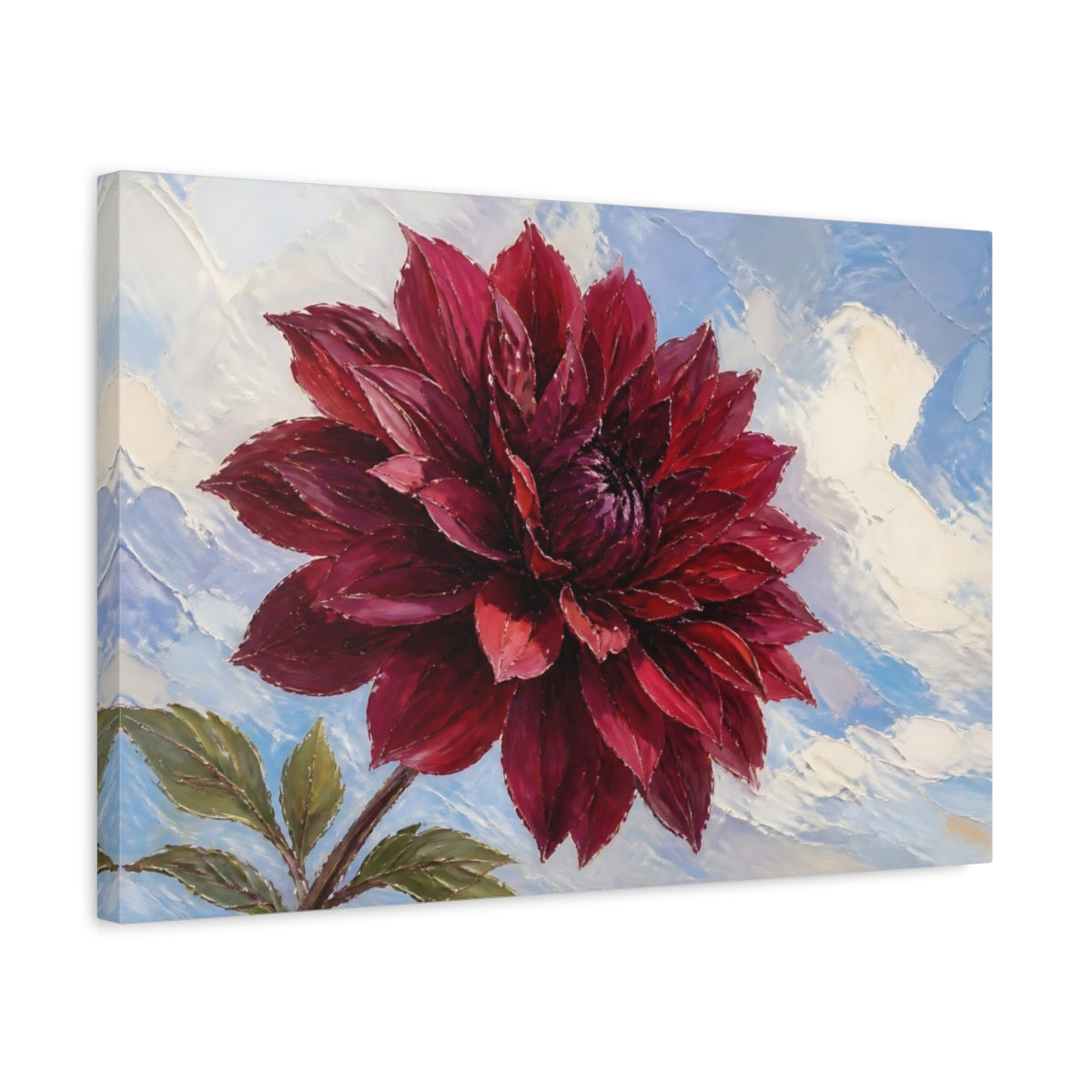 Side Mockup 3. Burgundy Dahlia Blossom shown as canvas print