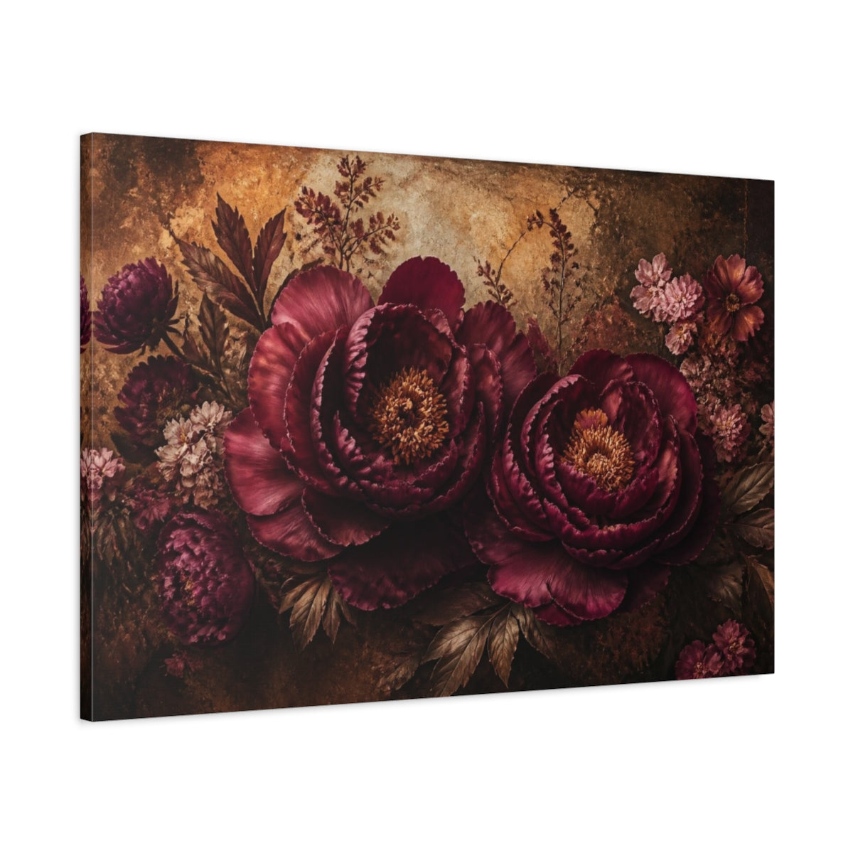 Main Mockup. Burgundy Floral Peonies shown as canvas print