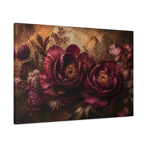 Main Mockup. Burgundy Floral Peonies shown as canvas print