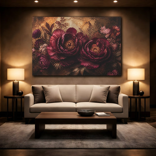 Mockup 2. Burgundy Floral Peonies shown as canvas print