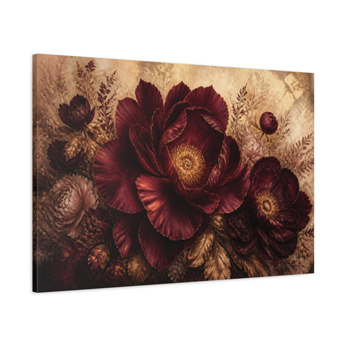 Main Mockup. Burgundy Floral Peony shown as canvas print