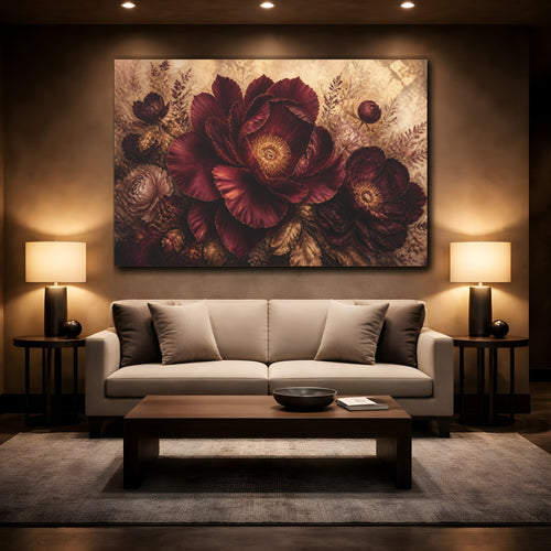 Mockup 2. Burgundy Floral Peony shown as canvas print