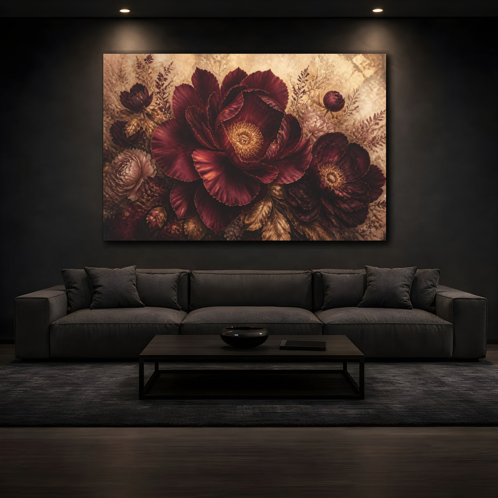 Mockup 3. Burgundy Floral Peony shown as canvas print