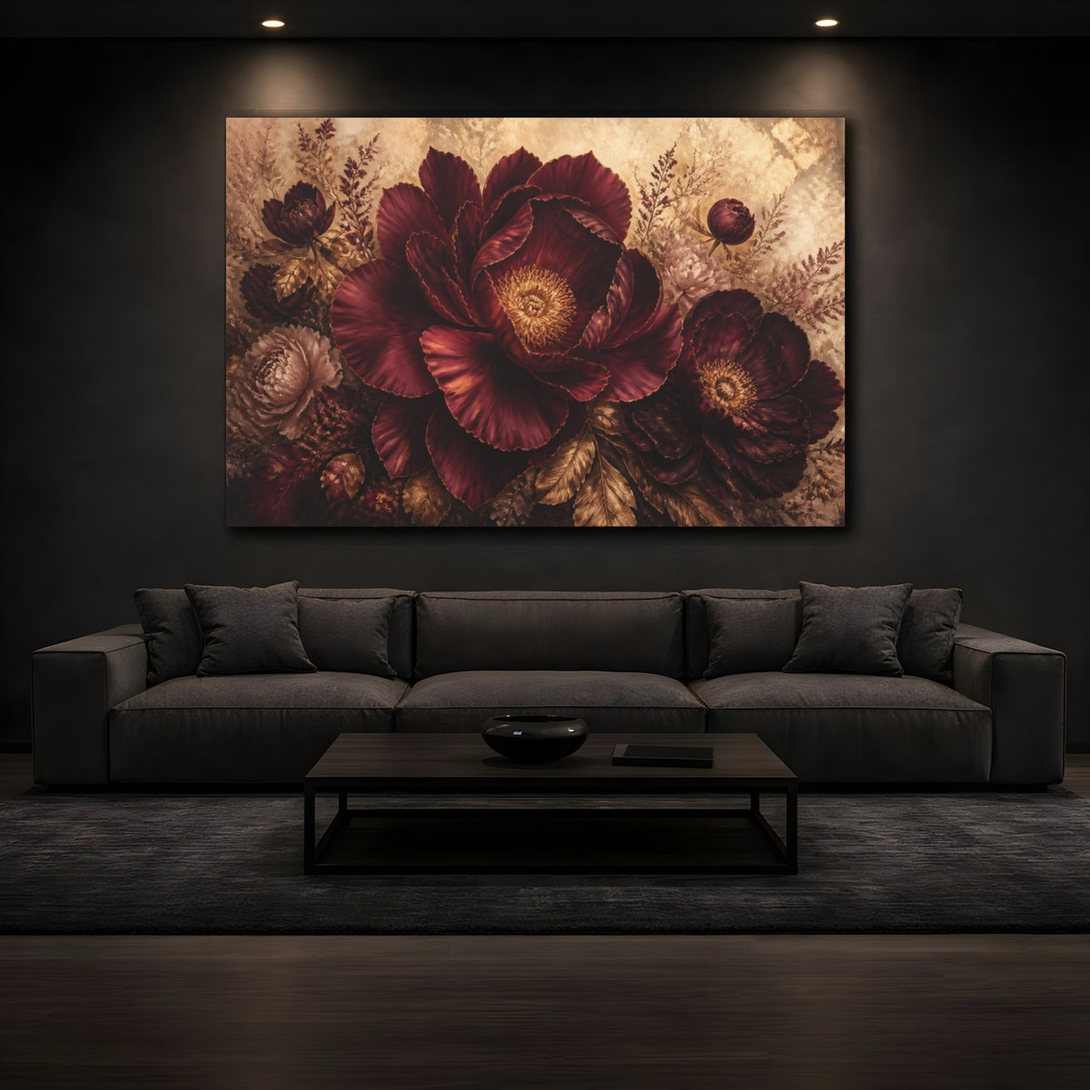 Mockup 3. Burgundy Floral Peony shown as canvas print