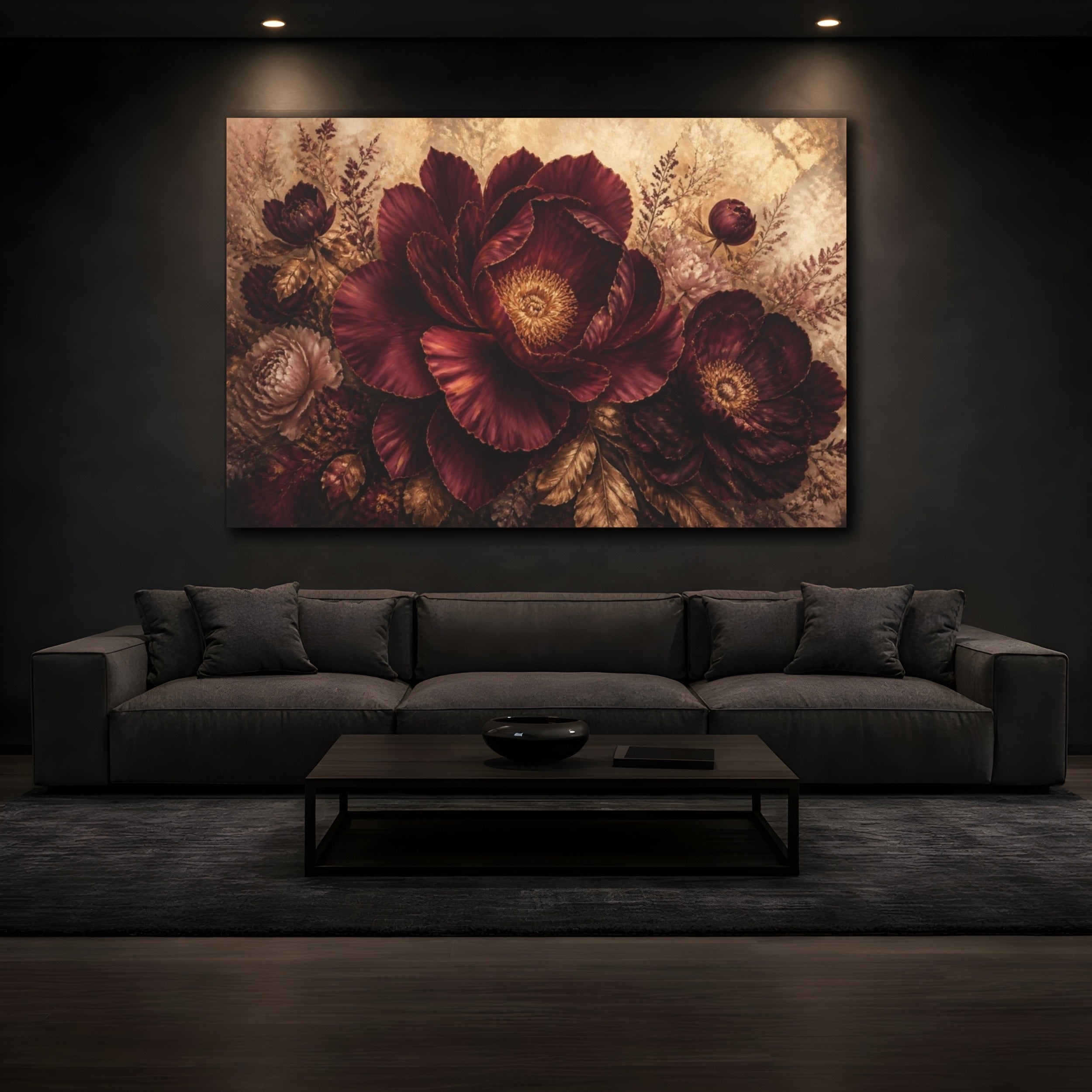 Mockup 3. Burgundy Floral Peony shown as canvas print
