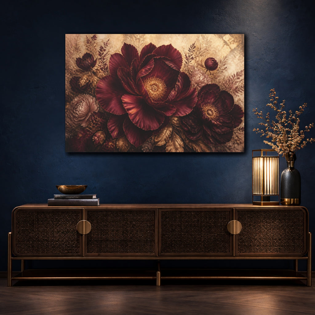 Mockup 4. Burgundy Floral Peony shown as canvas print