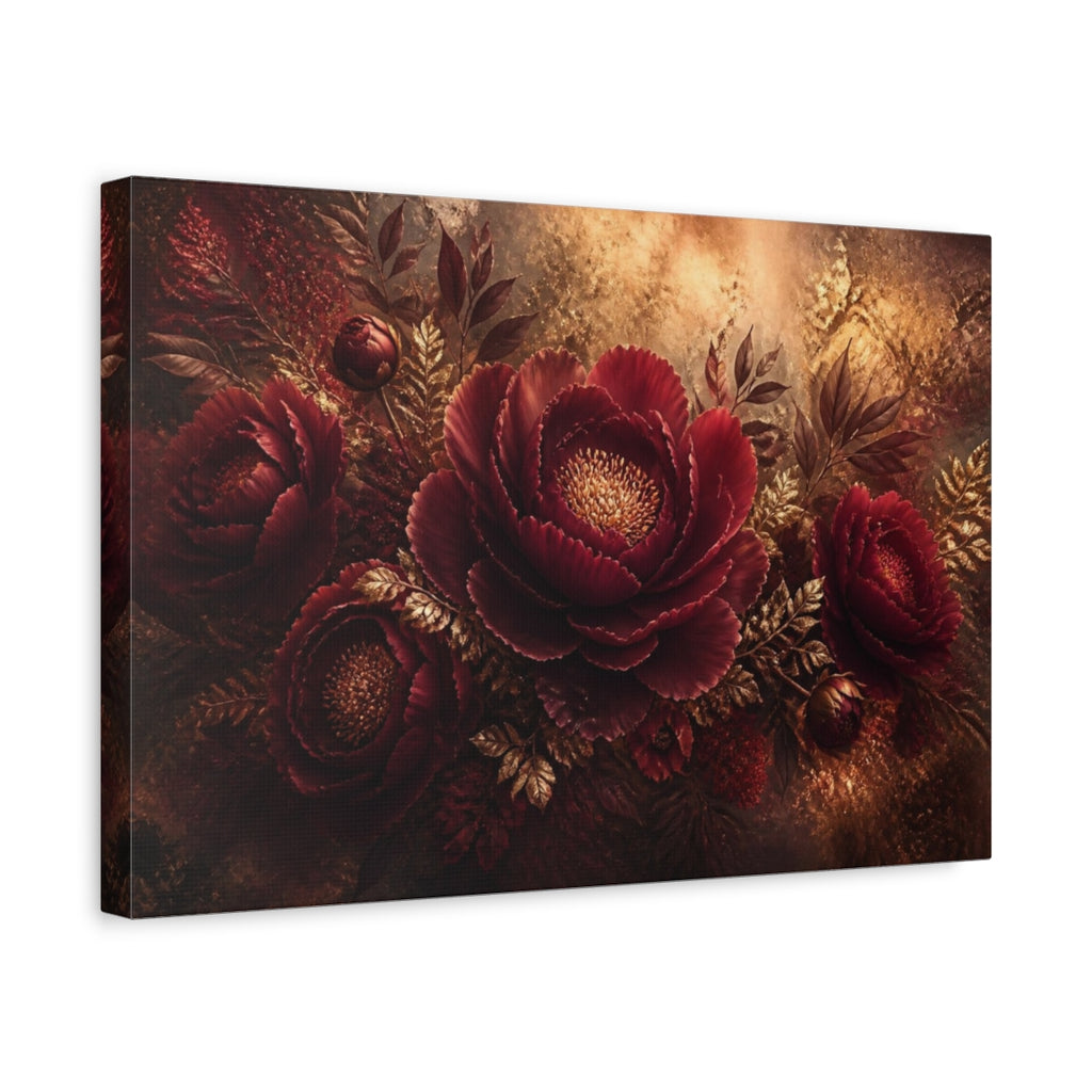 Side Mockup 4. Burgundy Peony Floral Elegance shown as canvas print