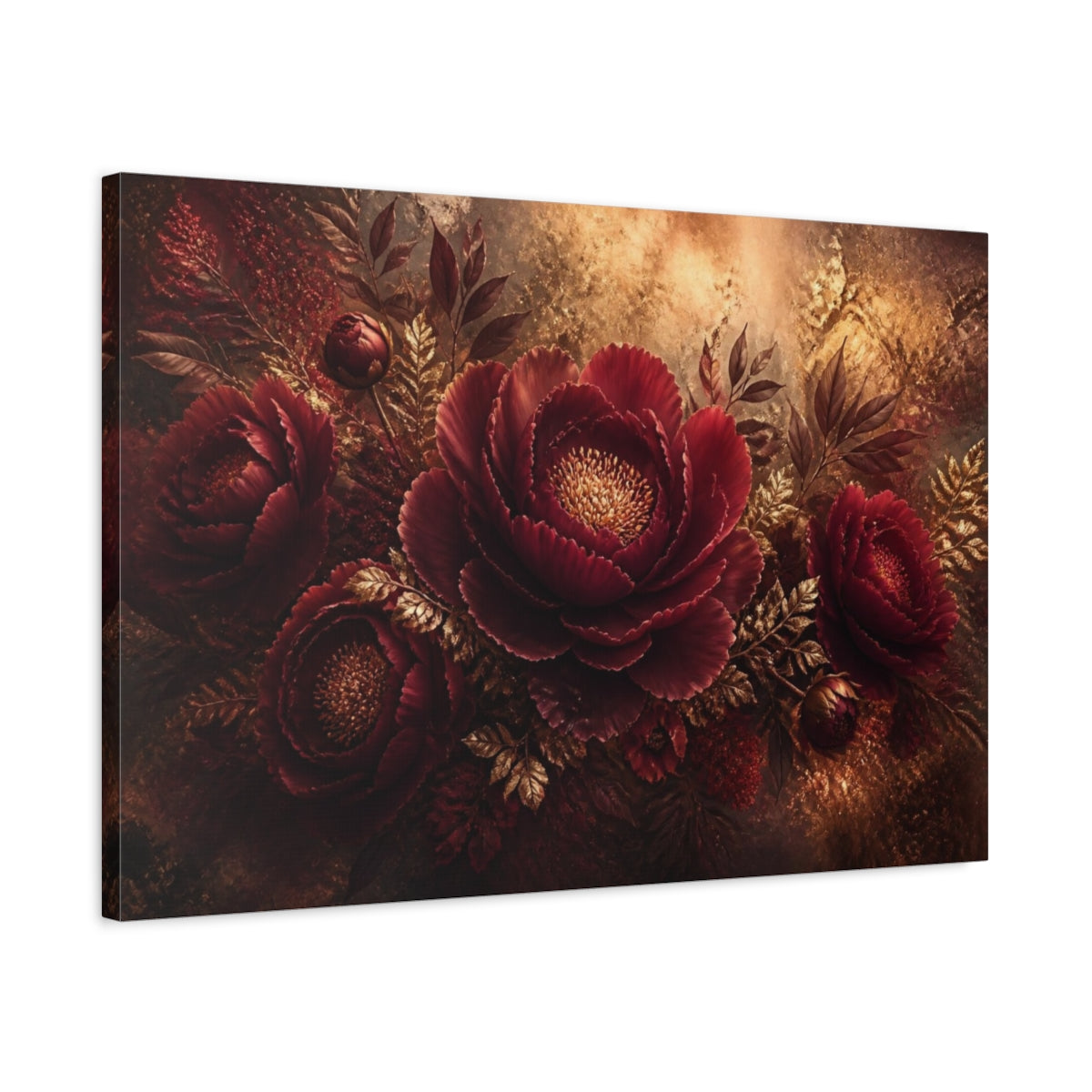 Side Mockup 2. Burgundy Peony Floral Elegance shown as canvas print
