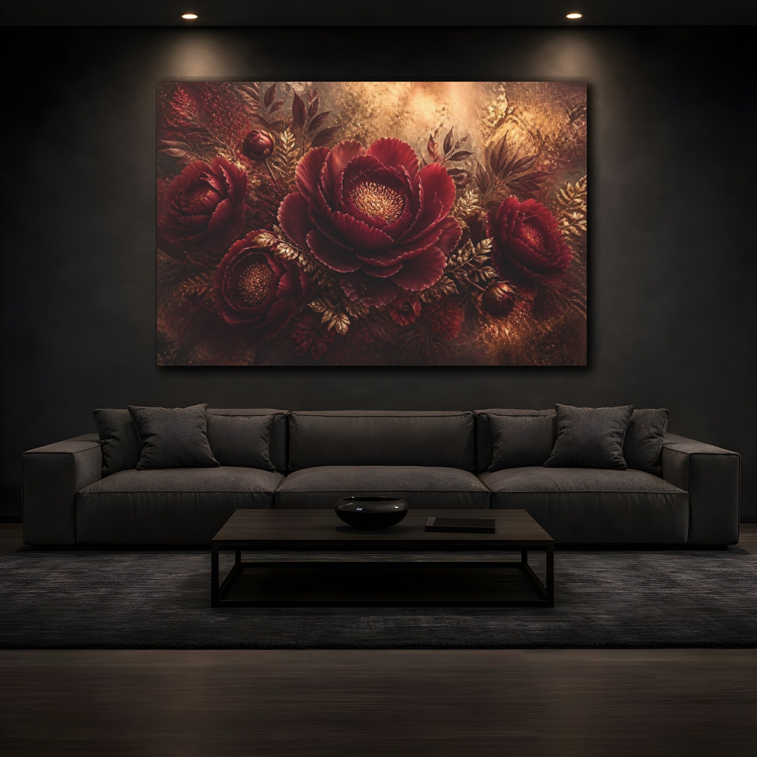 Mockup 3. Burgundy Peony Floral Elegance shown as canvas print