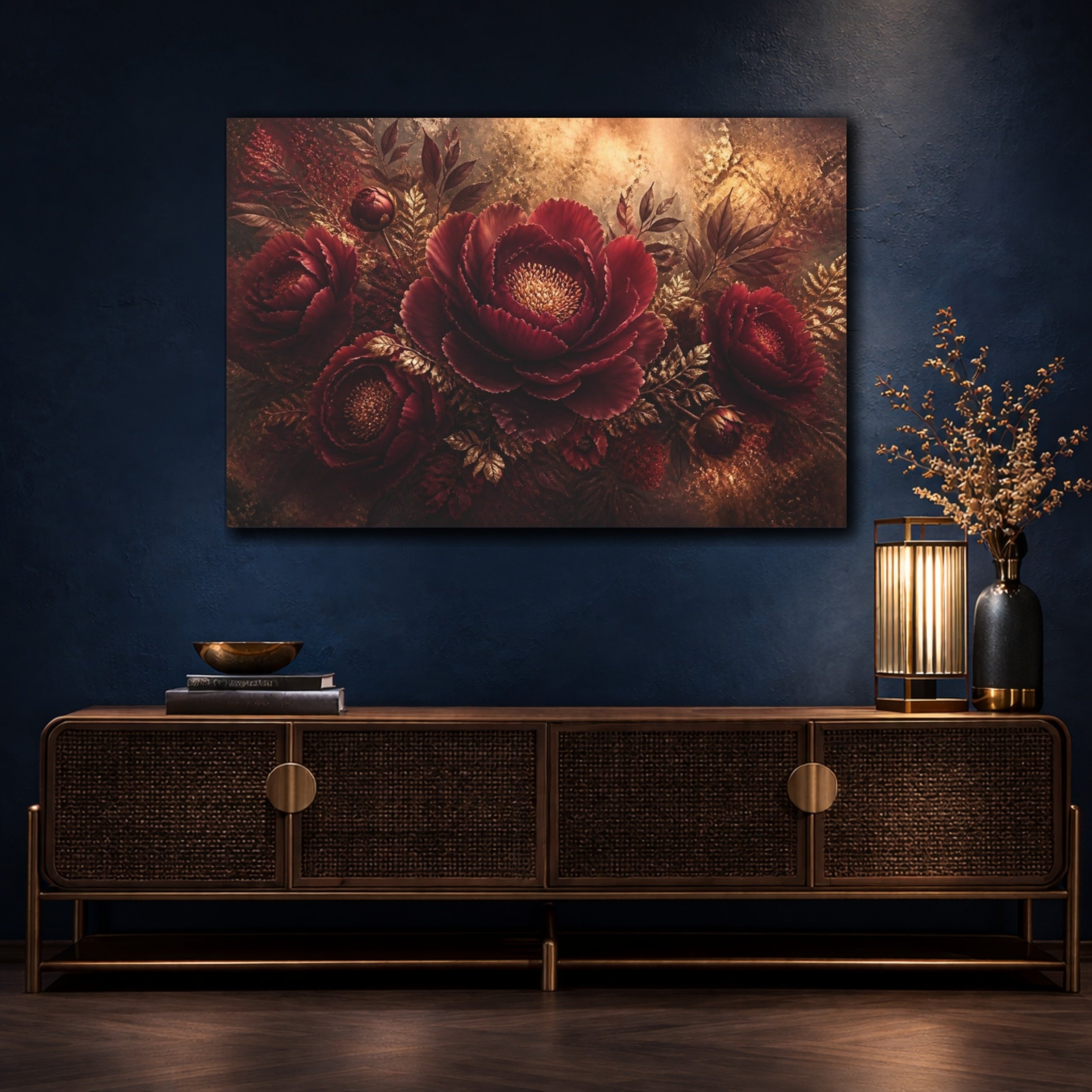 Mockup 4. Burgundy Peony Floral Elegance shown as canvas print