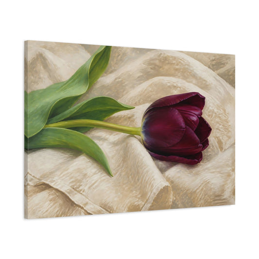 Main Mockup. Burgundy Tulip Floral Study shown as canvas print