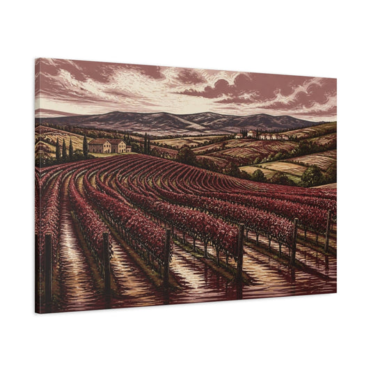 Main Mockup. Burgundy Vineyard Landscape shown as canvas print