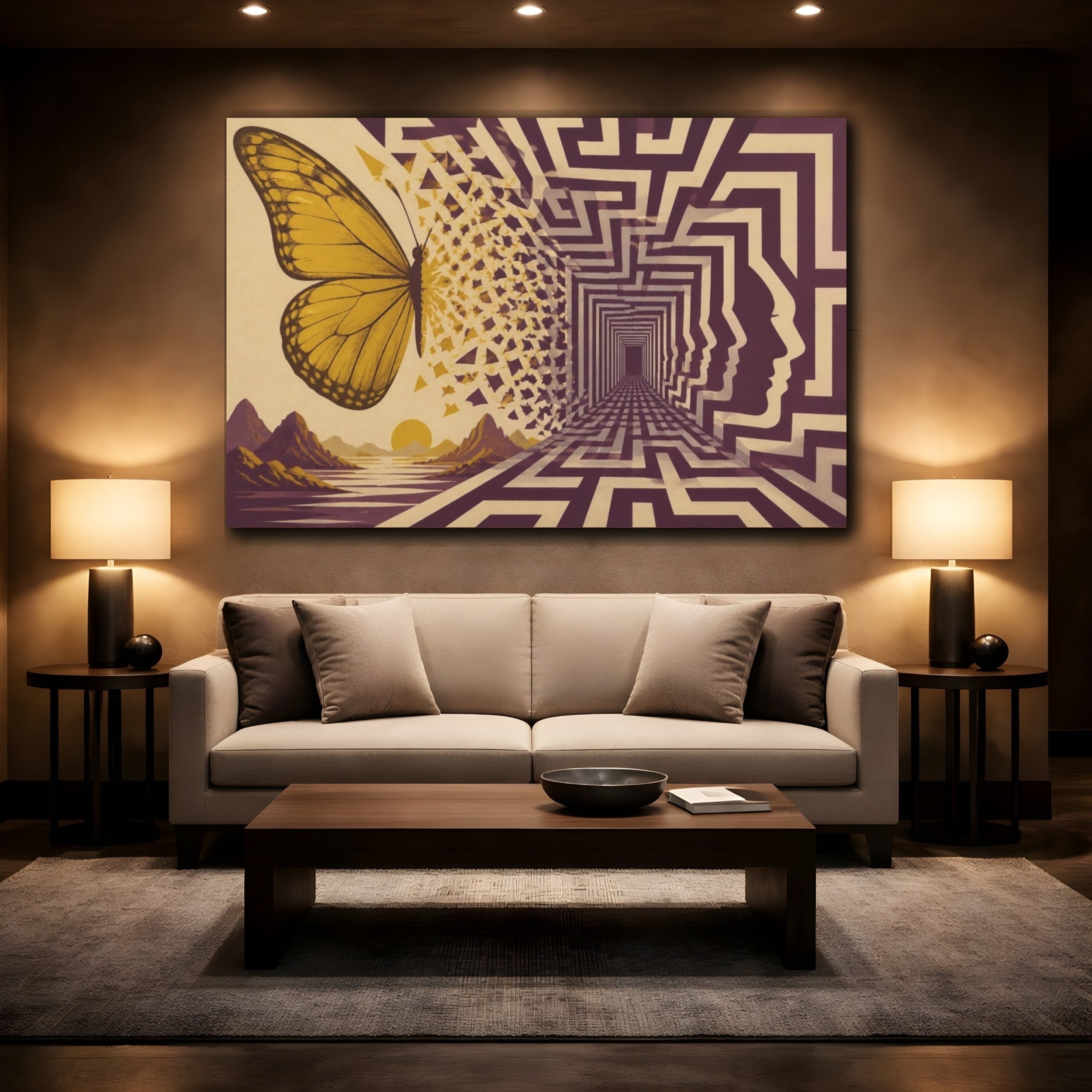 Mockup 2. Butterfly Illusion Labyrinth shown as canvas print