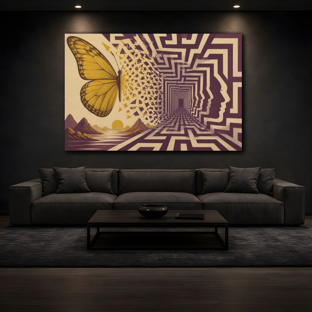 Mockup 3. Butterfly Illusion Labyrinth shown as canvas print
