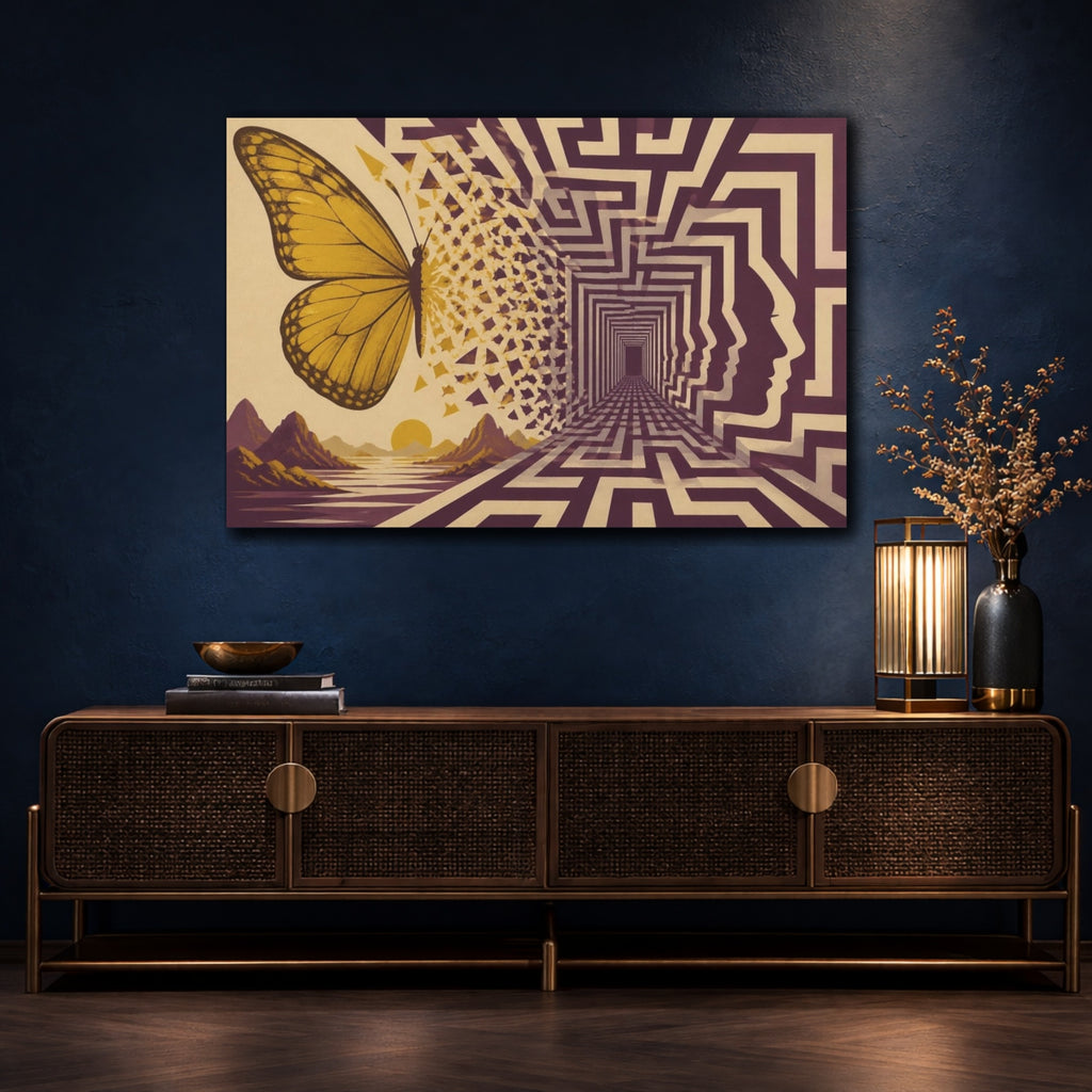 Mockup 4. Butterfly Illusion Labyrinth shown as canvas print