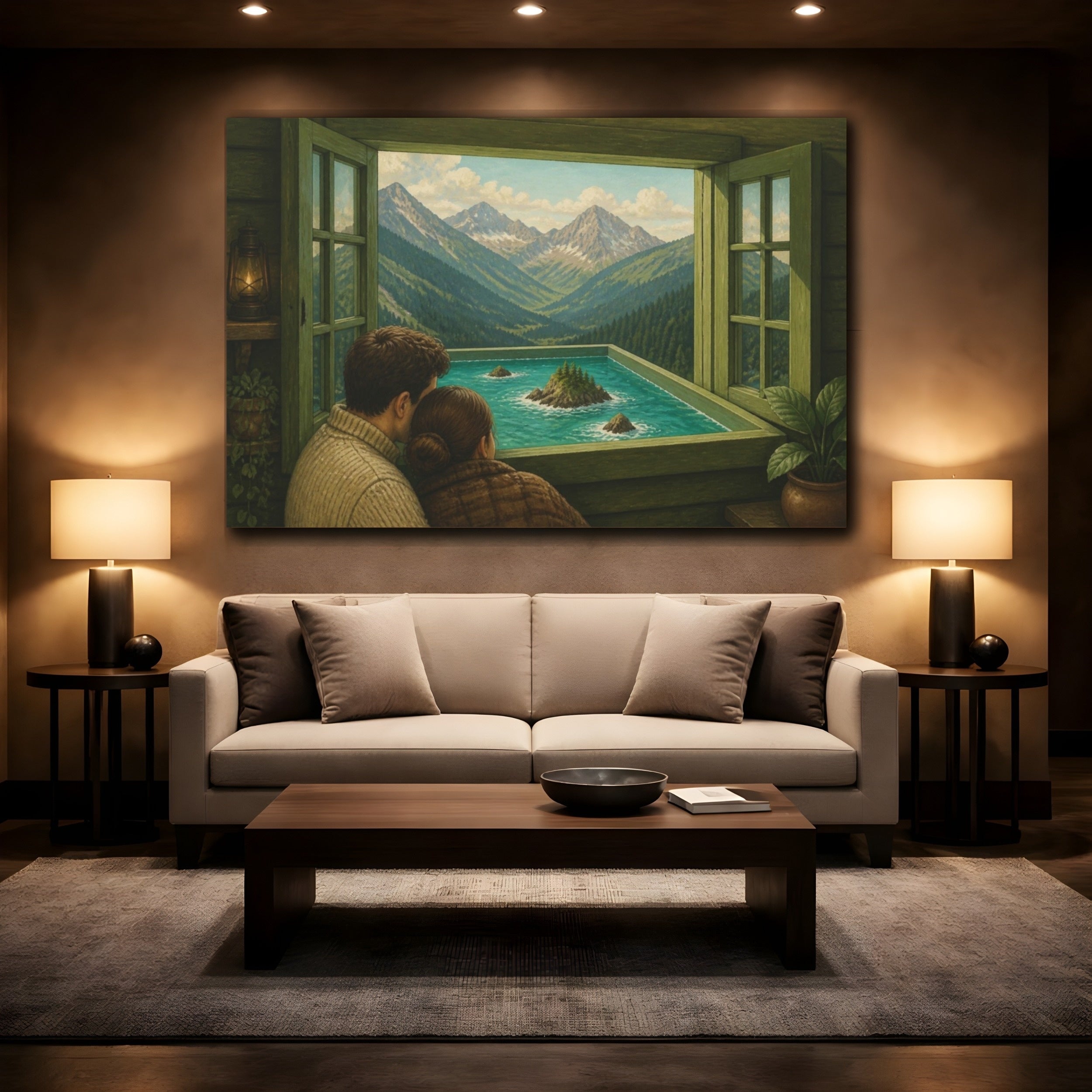 Mockup 2. Cabin Window Illusion shown as canvas print