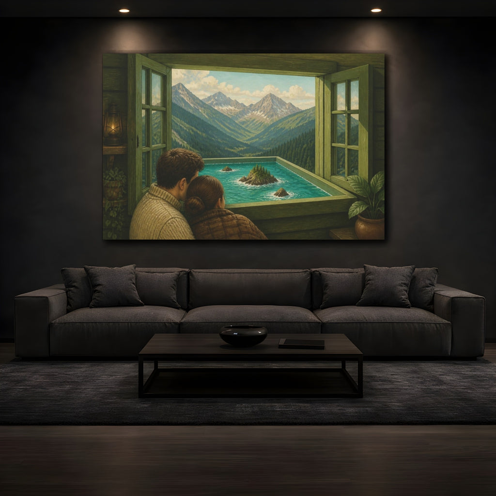 Mockup 3. Cabin Window Illusion shown as canvas print