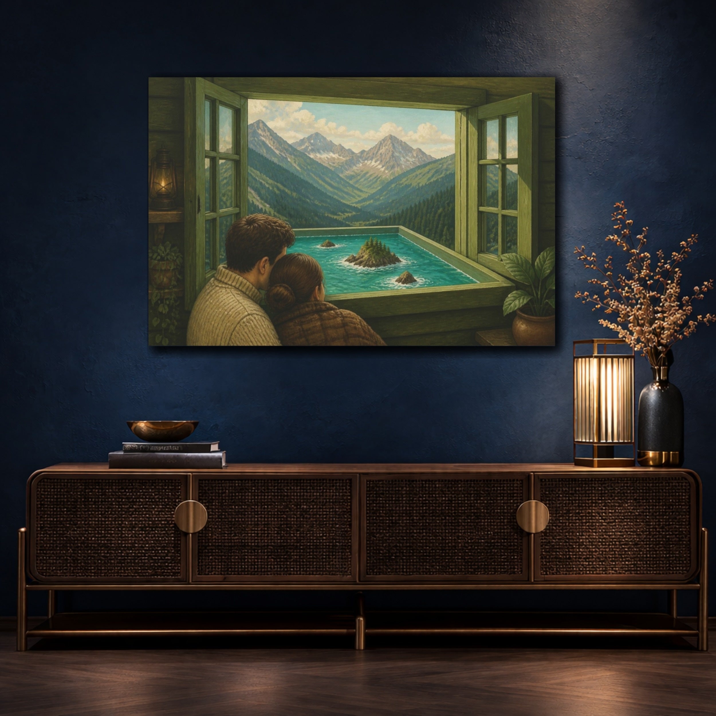 Mockup 4. Cabin Window Illusion shown as canvas print