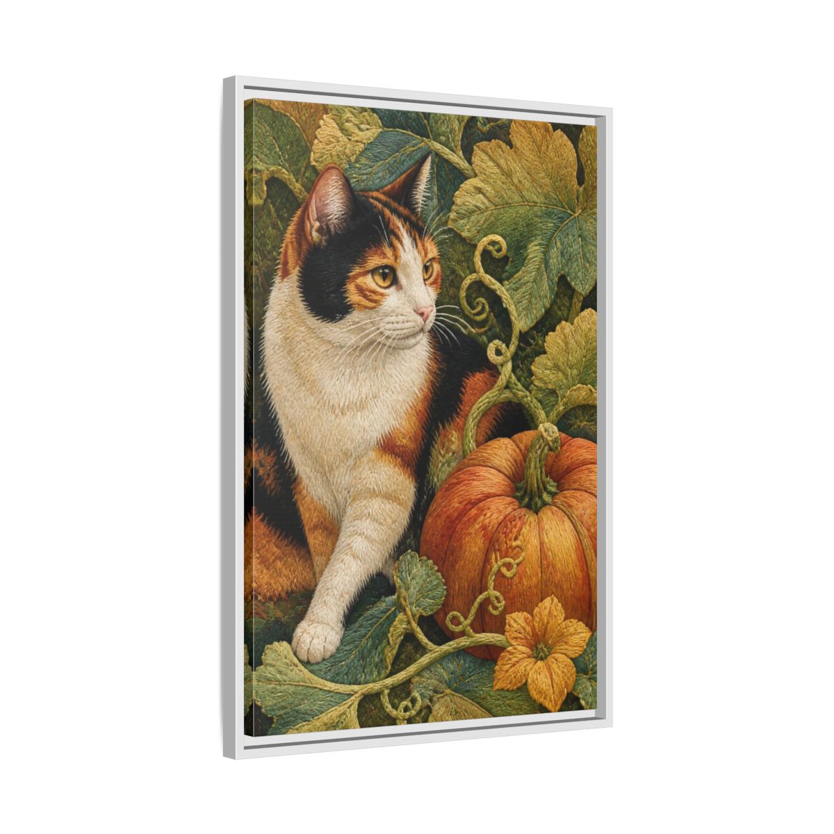 Side Mockup 10. Calico Cat Pet Portrait shown as framed canvas print