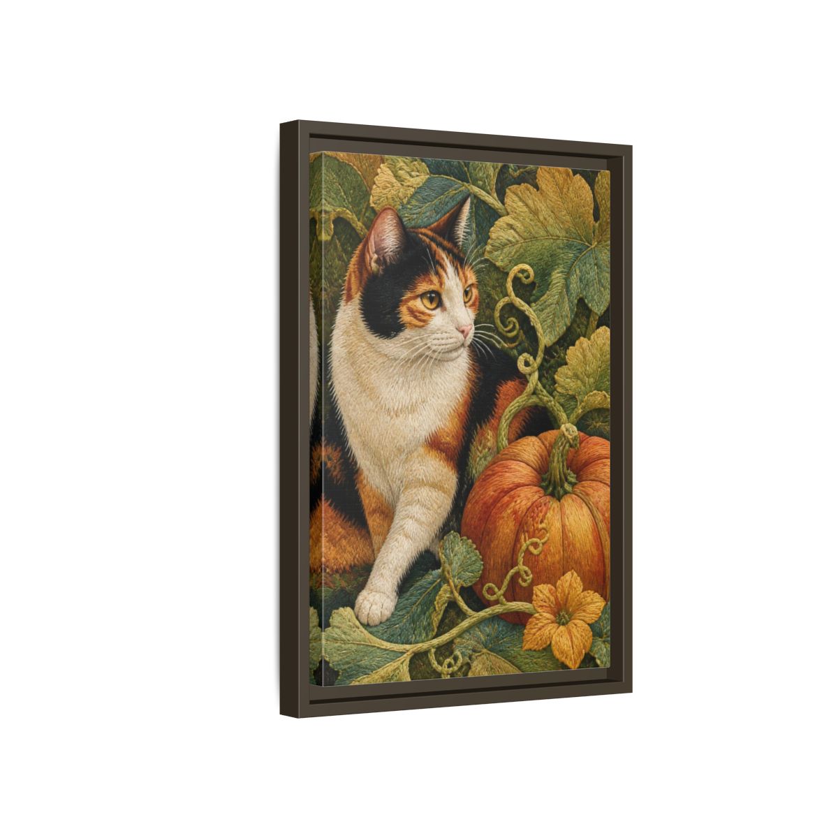 Side Mockup 5. Calico Cat Pet Portrait shown as framed canvas print
