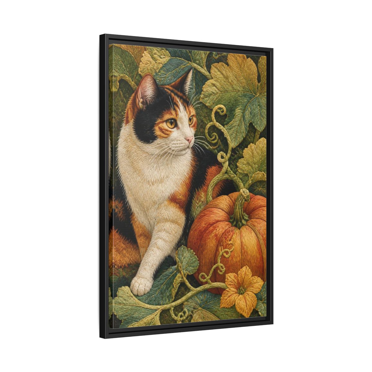 Side Mockup 14. Calico Cat Pet Portrait shown as framed canvas print