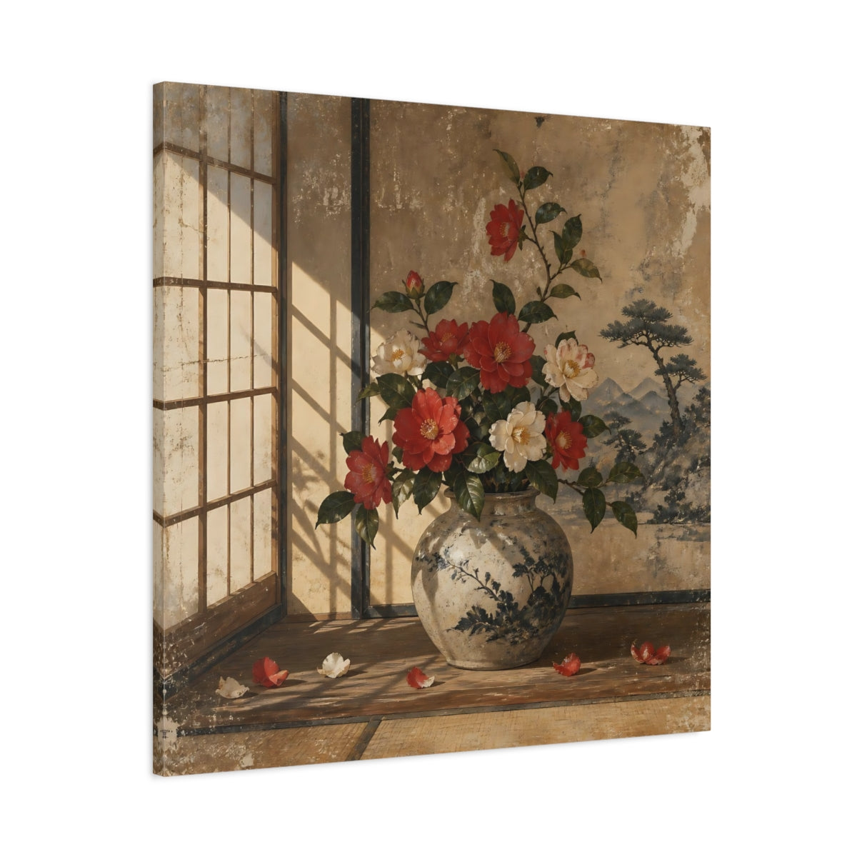 Main Mockup. Camellia Vase shown as canvas print