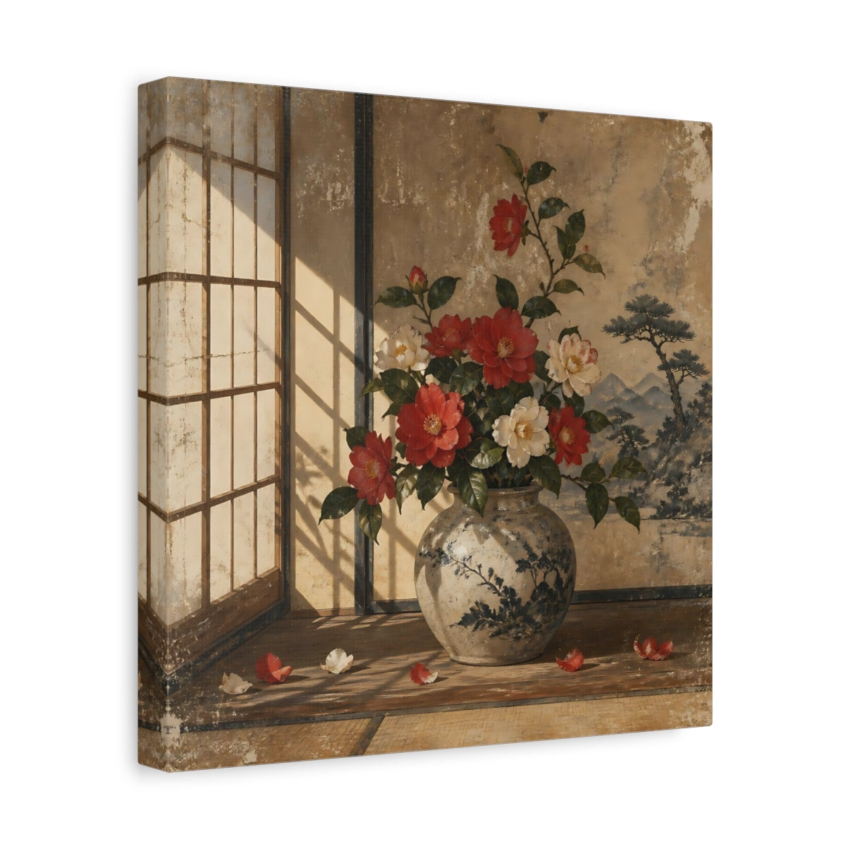 Side Mockup 8. Camellia Vase shown as canvas print