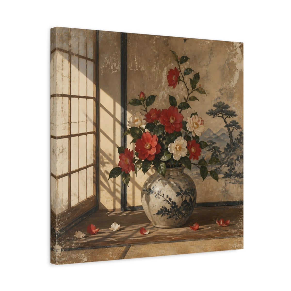 Side Mockup 5. Camellia Vase shown as canvas print