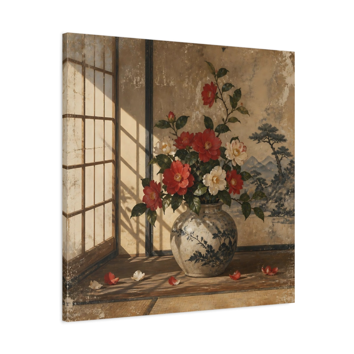 Side Mockup 3. Camellia Vase shown as canvas print