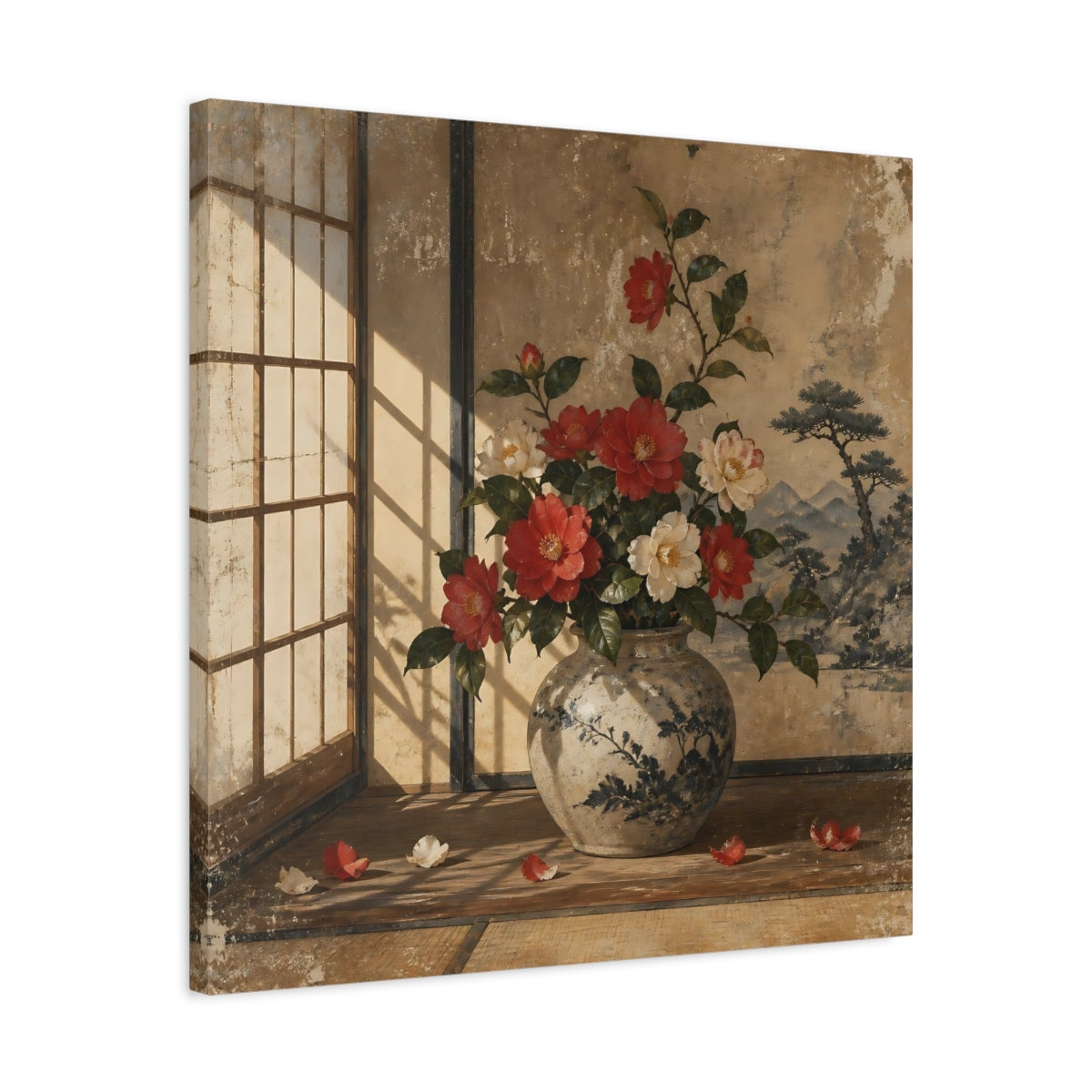 Side Mockup 4. Camellia Vase shown as canvas print