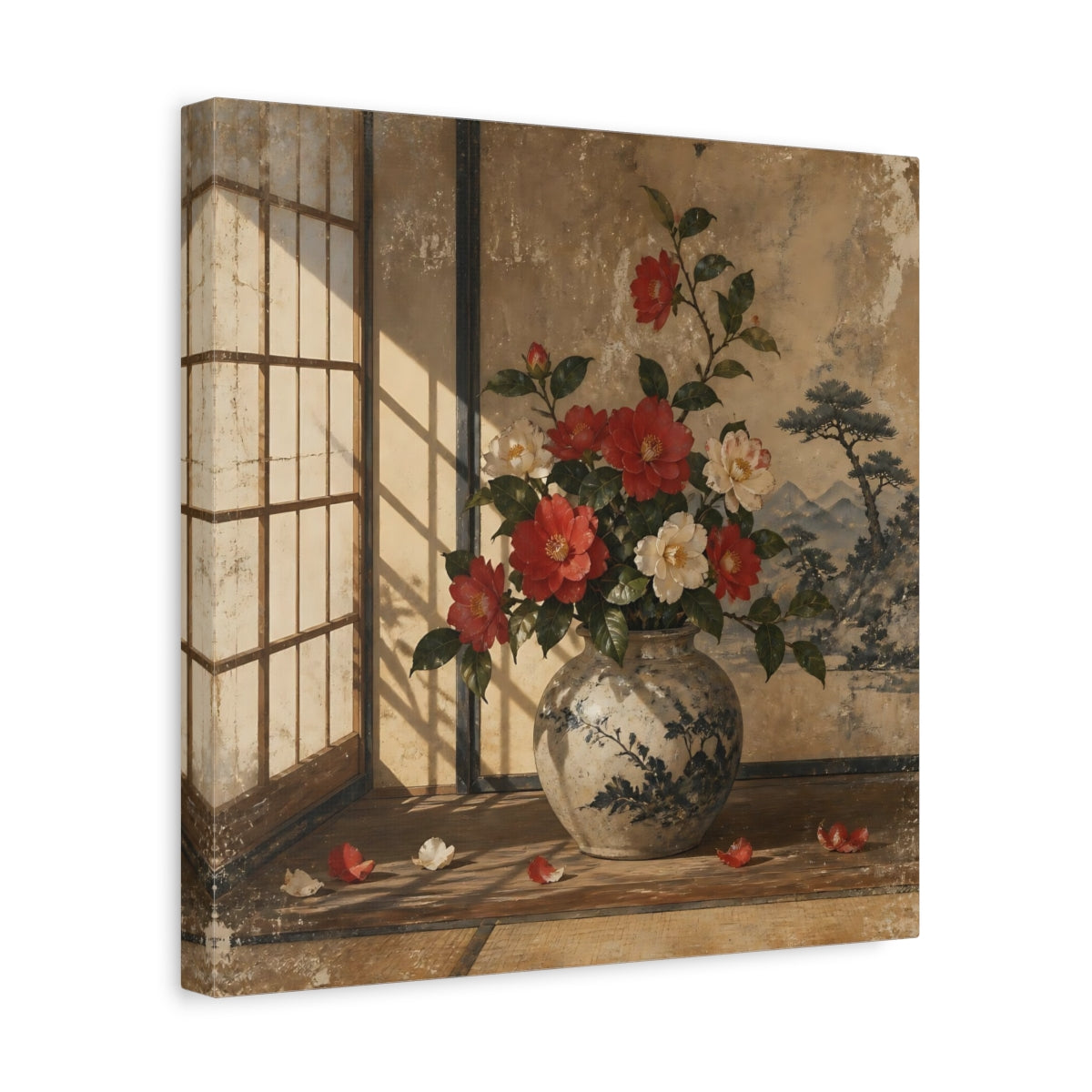 Side Mockup 7. Camellia Vase shown as canvas print