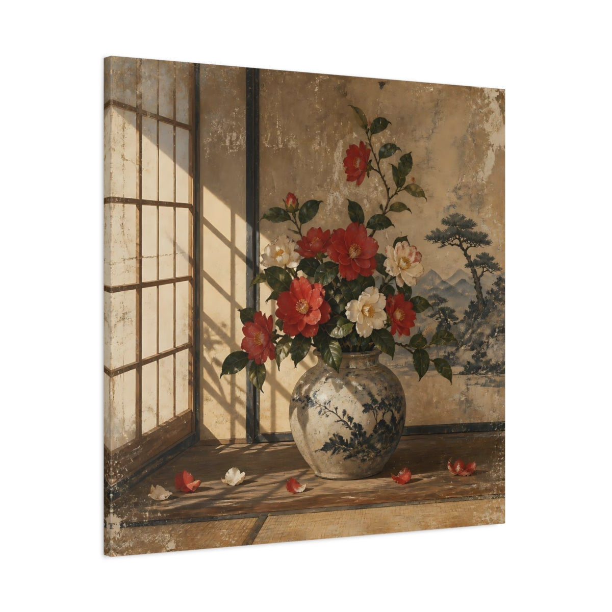 Side Mockup 1. Camellia Vase shown as canvas print