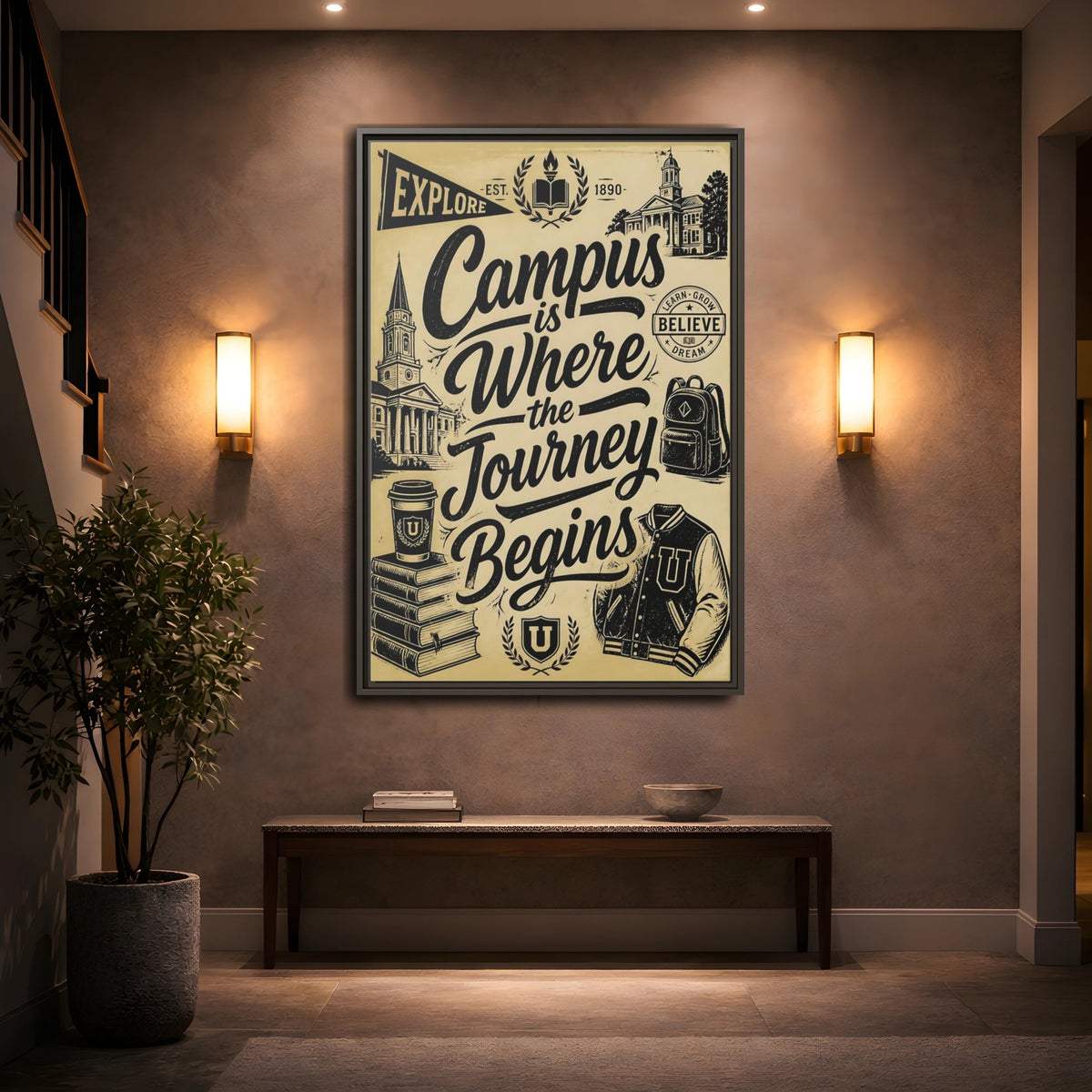Mockup 2. Campus Journey Quote shown as framed canvas print