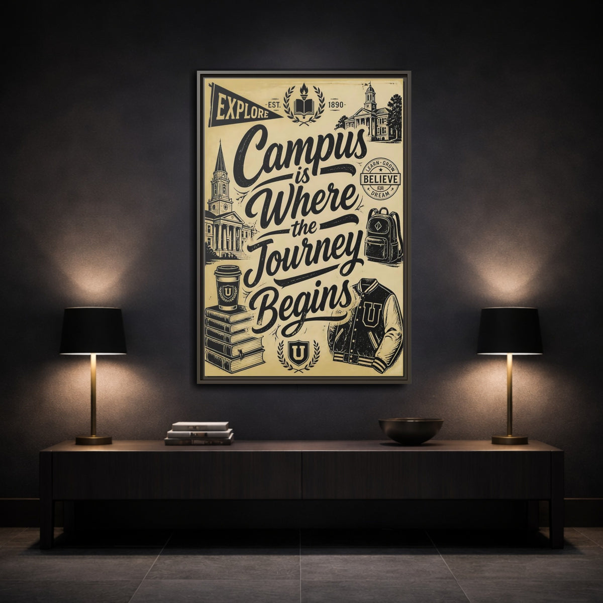 Mockup 3. Campus Journey Quote shown as framed canvas print