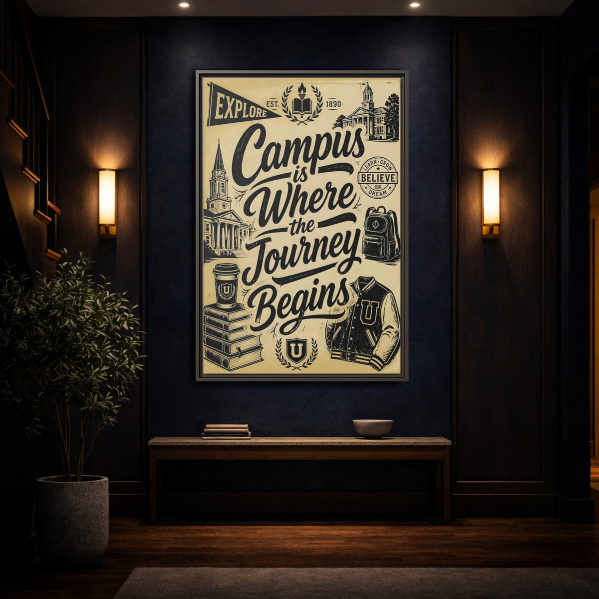 Mockup 4. Campus Journey Quote shown as framed canvas print