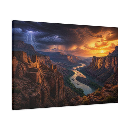 Main Mockup. Canyon River Landscape At Sunset shown as canvas print