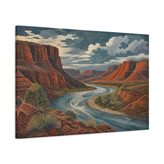 Main Mockup. Canyon River Landscape shown as canvas print
