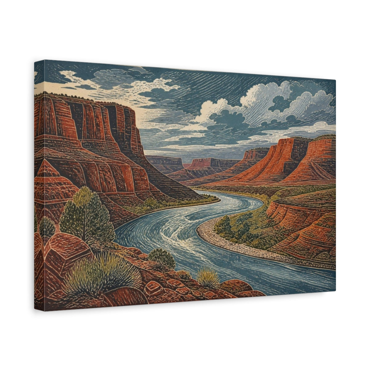 Side Mockup 4. Canyon River Landscape shown as canvas print
