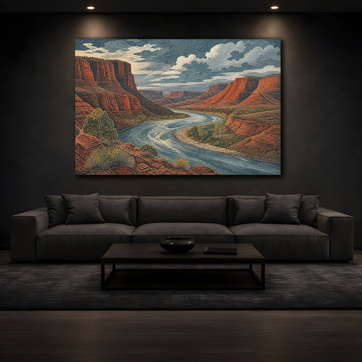 Mockup 3. Canyon River Landscape shown as canvas print