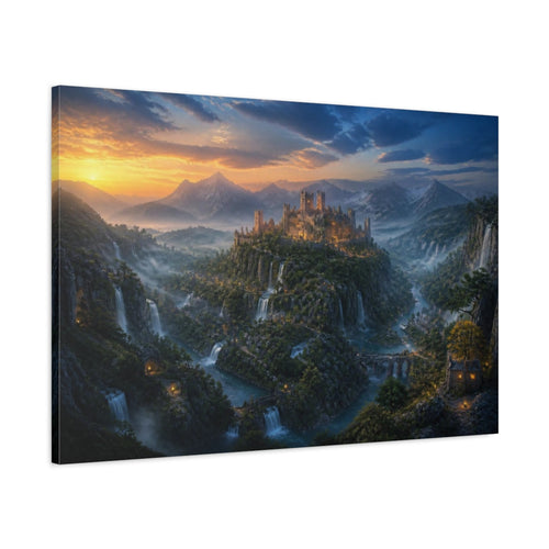 Main Mockup. Castle Landscape Golden Hour shown as canvas print